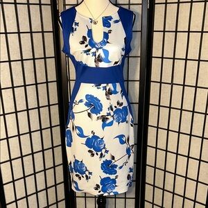 Chic Blue and White Floral Midi Dress